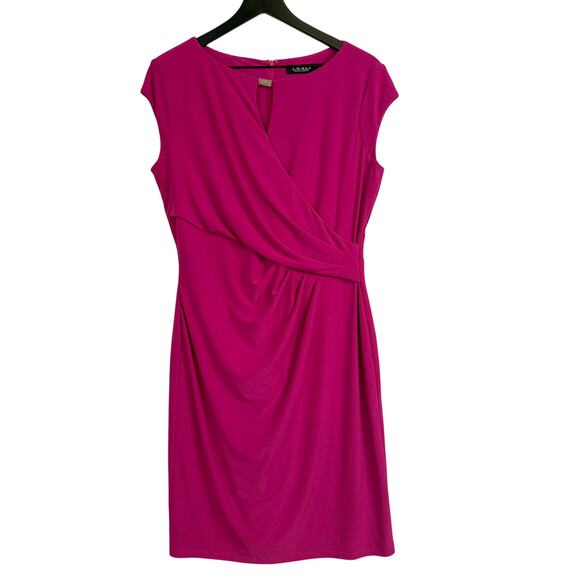 Lauren Ralph Lauren Faux Wrap Draped Sheath Dress Pink - 12 - Picture 1 of 8